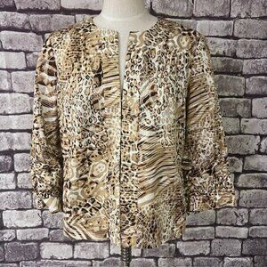 Chico's Fully Lined 3/4 Sleeve Brown Tones Jacket Size L